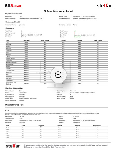 Detailed Report BitRaser Hardware Diagnostics