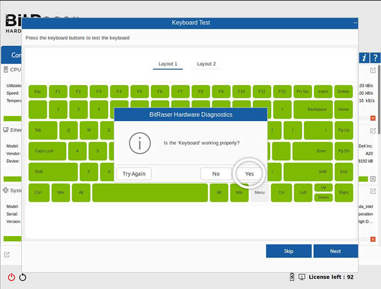 Confirm the Result for Keyboard Test BitRaser Hardware Diagnostics