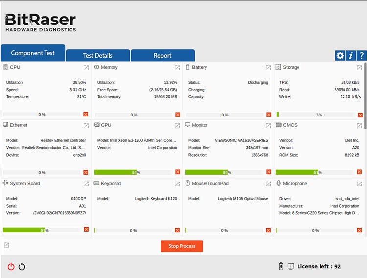 BitRaser Hardware Diagnostics Main UI