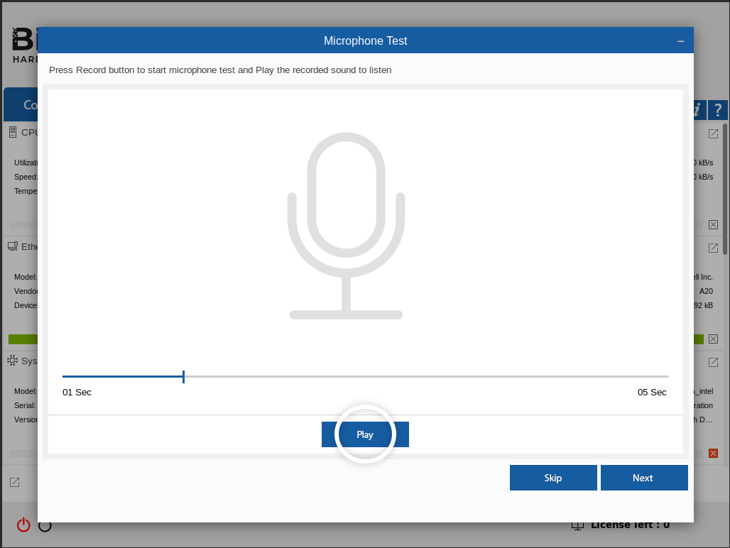 Microphone Test Playback BitRaser Hardware Diagnostics