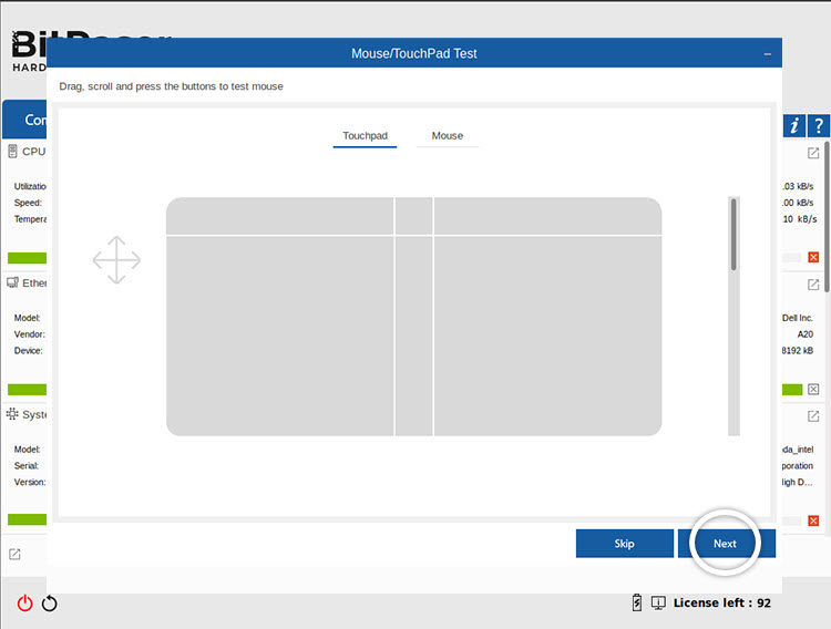 Mouse/ Touch Pad Test BitRaser Hardware Diagnostics