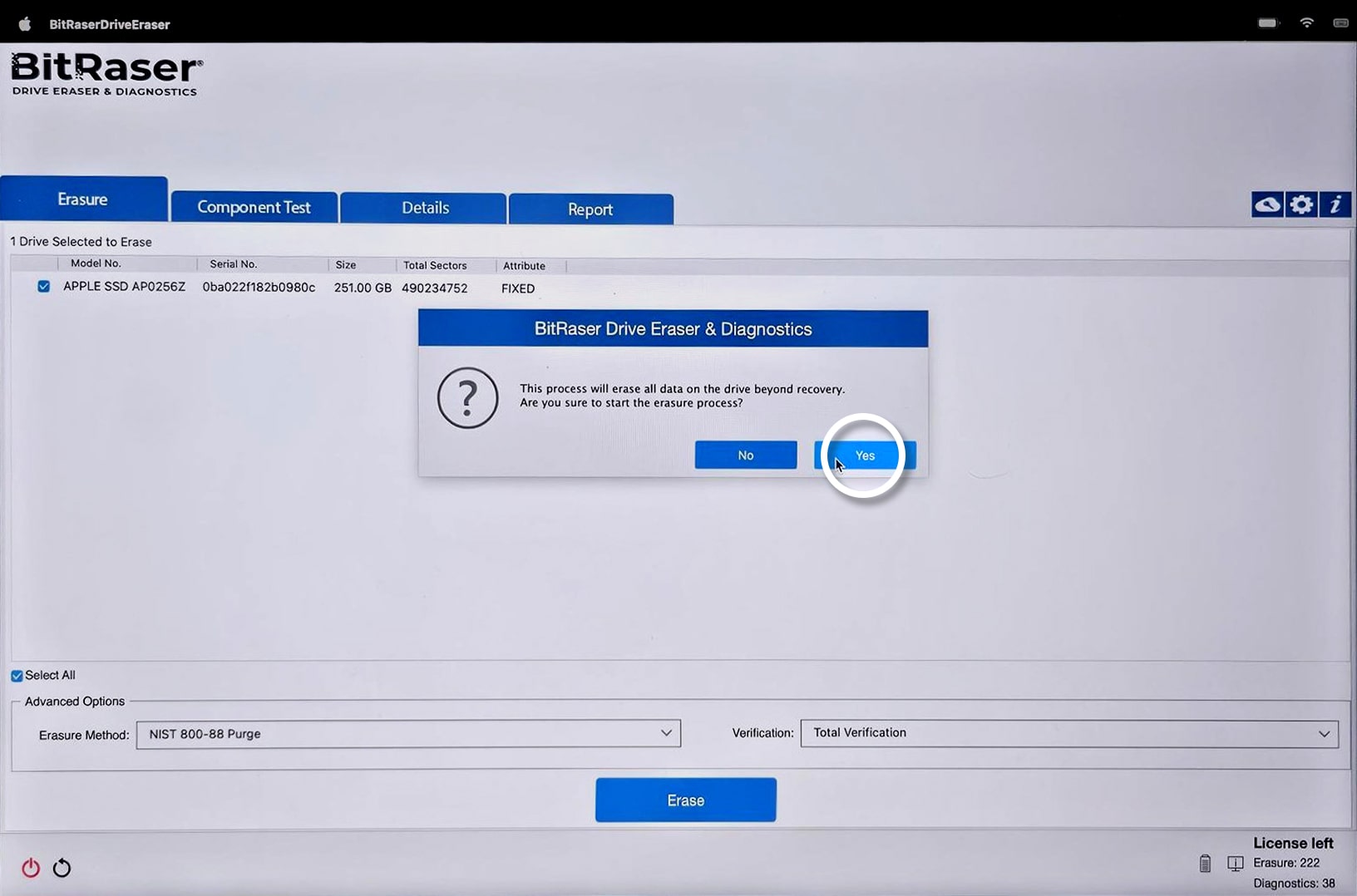 Select Erasure Method, Verification Type, then Click Erase