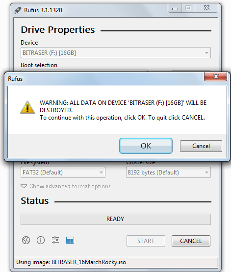 BitRaser Drive Eraser ISO-Datei auf den USB-Stick zu brennen