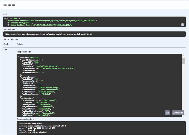 BitRaser-API-Report-System-Serial-Number-Response