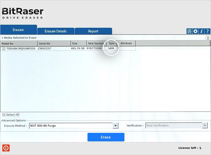 Bildschirm Drive Eraser Initialize