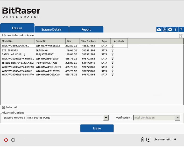 BitRaser  Drive Eraser with Multiple Connected Drives