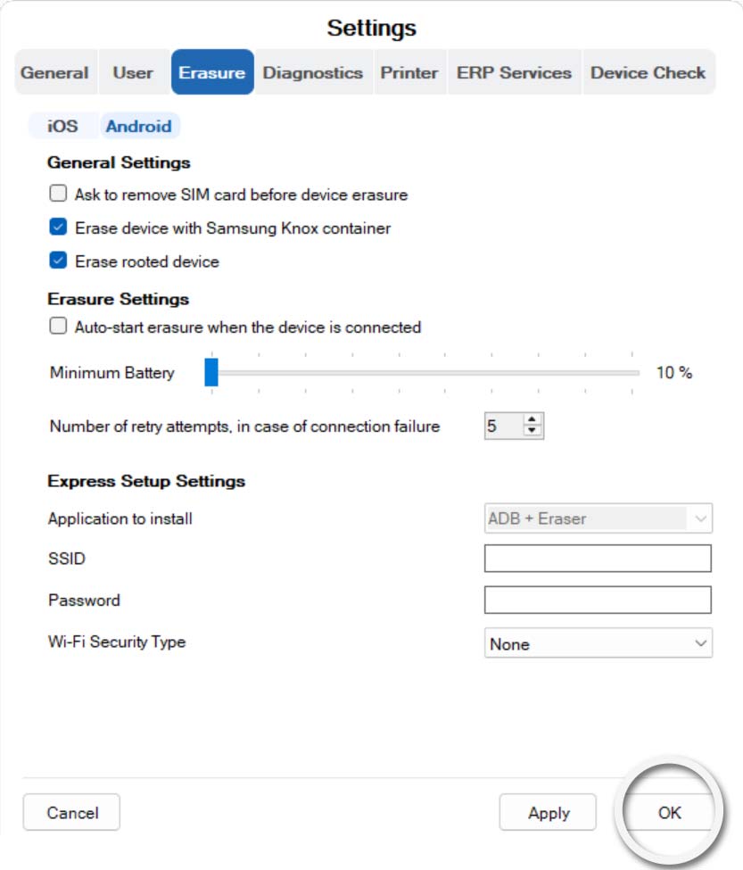 Settings for Android Phones