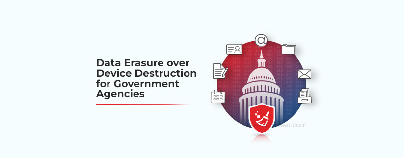 A graphic featuring a stylized image of a government building with a shield symbol, accompanied by icons representing data and communication. The text reads 