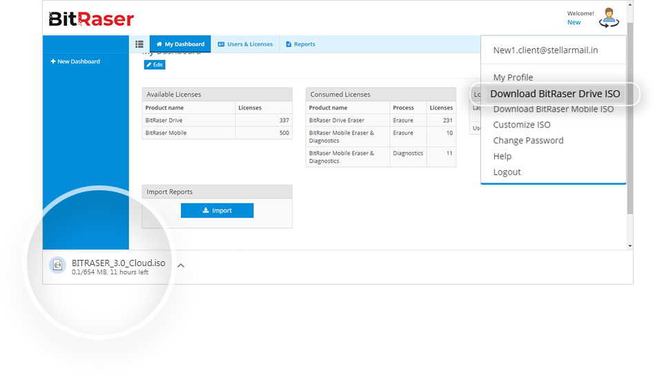  BitRaser cloud account Home interface