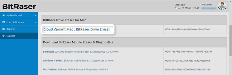 Download der Cloud-Version BitRaser Drive Eraser Mac