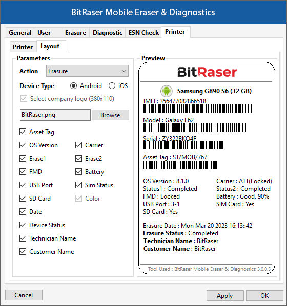 Erasure Layout Tab BitRaser Mobile