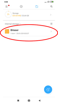 Locating BitRaser Redmi phone file manager