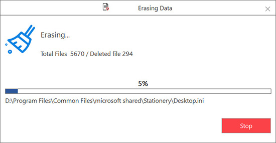 Erasing Files & Folders Progress Screen