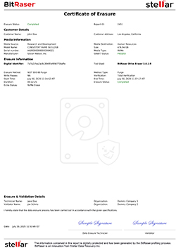 BitRaser Drive Eraser Certificates