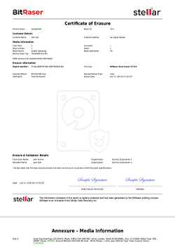 BitRaser Drive Eraser Mac Certificate
