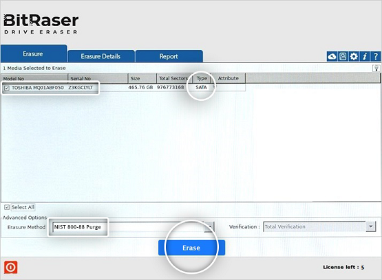 BitRaser Drive Eraser User Interface