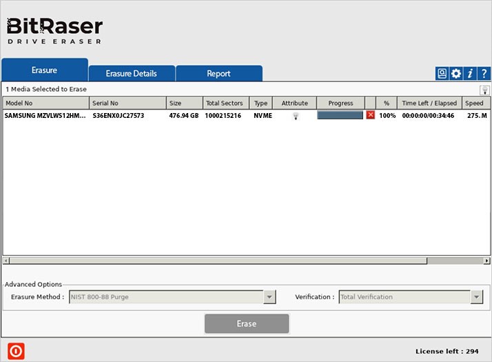 BitRaser Drive Eraser User Interface