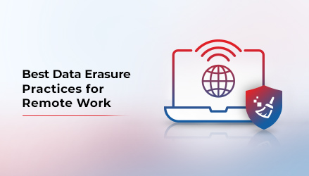 Data Erasure Best Practices for Remote Work Image showing a laptop with WiFi and BitRaser broom on left side