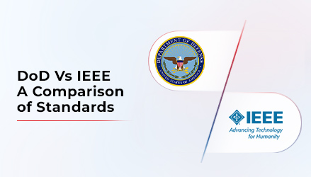 DoD Vs IEEE A Comparison of Standards written on right side and US DoD and IEEE logo on the right side