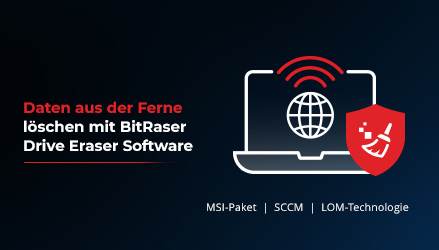 Bild mit Text 'Daten aus der Ferne löschen mit BitRaser Drive Eraser Software'.