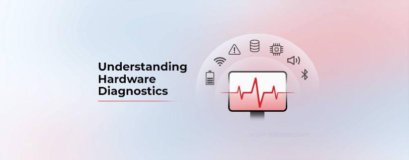 Hardware diagnostic icon with different computer parts shown around it on right and Understanding Hardware Diagnostics text on left.