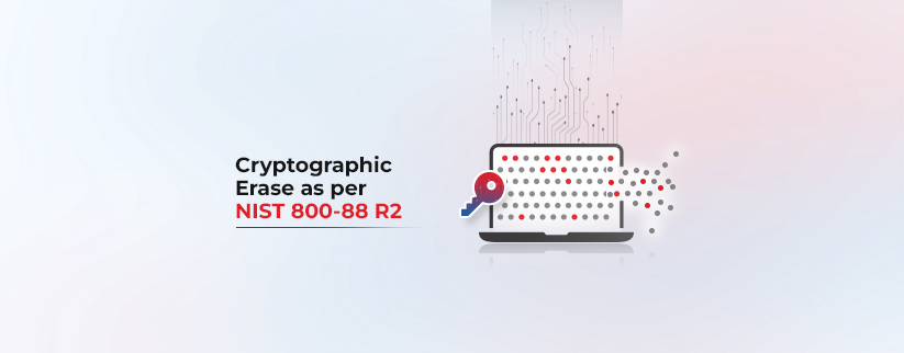 Cryptographic Erase as per NIST 800-88 Rev.2, the blog title is on the left, and on the right is a graphic depicting CE being performed on a laptop to erase data.