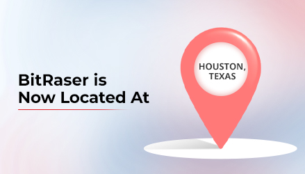 BitRaser is Operational and now located at 10301 Northwest Freeway Suite #314, Houston, TX 77092. This thumbnail displays the location icon in red with a white circle in the centre with the text - Houston, Texas in it.