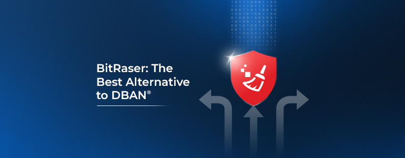 The blog title has DBAN alternative, BitRaser in the text BitRaser the best alternative to DBAN, on the left, with graphic icon on the right. 