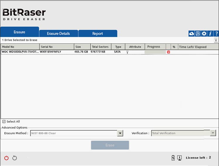 BitRaser wiping hdd UI