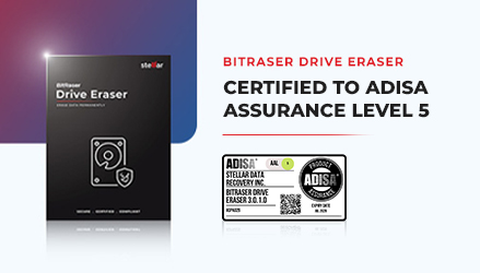 BitRaser Drive Eraser is certified to ADISA Assurance Level 5 after being successfully passing the Product Assurance Testing Scheme. The certified logo is on the right below the blog title, and on the left is the box shot of BitRaser Drive Eraser.