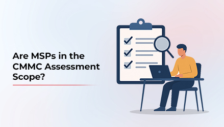 CMMC Assessment scope includes MSPs or not is the question raised in this blog. The blog title, "Are MSPs in the CMMC Assessment Scope?" is on the left, and on the right is an image representation of the same.