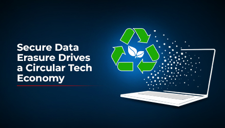 The image demonstrates graphically using icons how data erasure drives a circular economy.