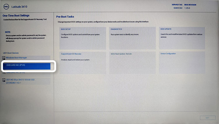 Boot Menu Select Onboard NIC IPV4