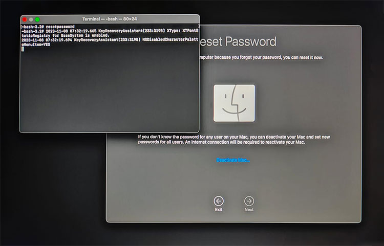 M1 Mac Reset Password Screen