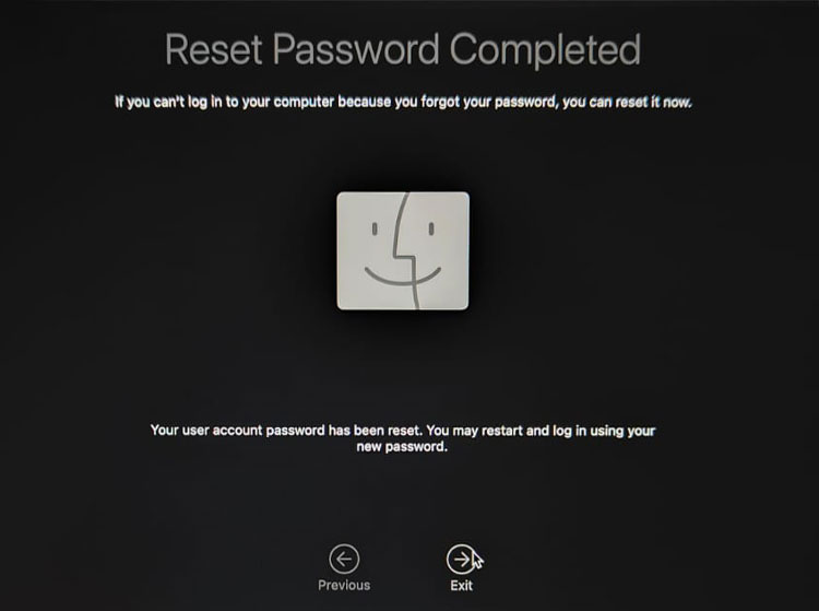 M1 Mac Reset Password Completed Screen