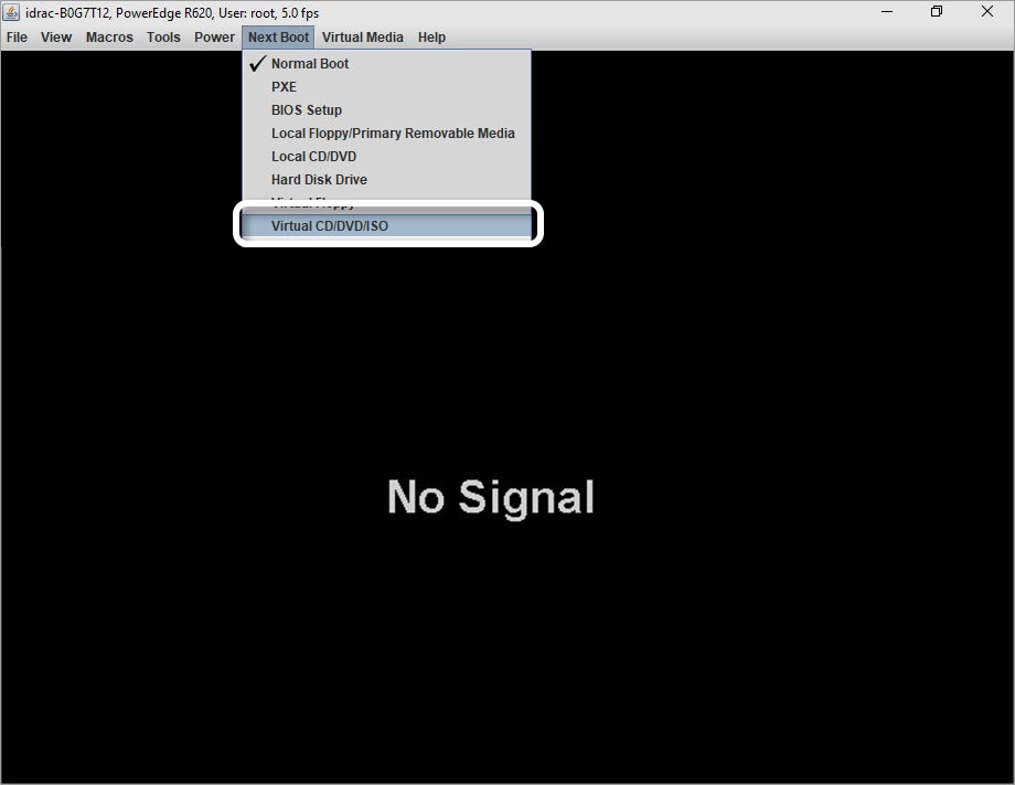 From Next Boot Option Select Virtual CD/DVD/ISO