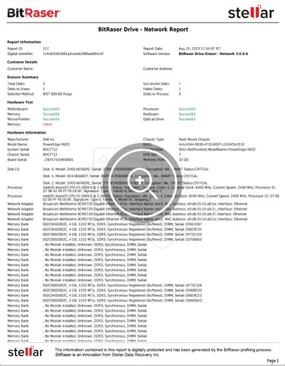 BitRaser Report Erasing Dell Server via iDRAC