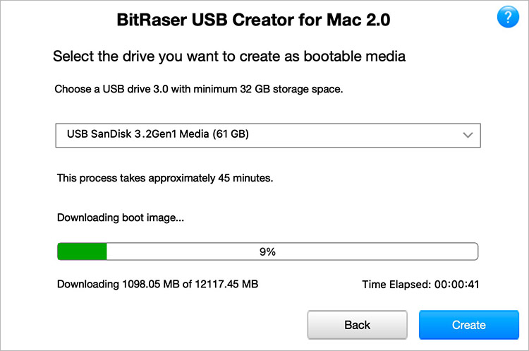 BitRaser USB creation Progress Screen