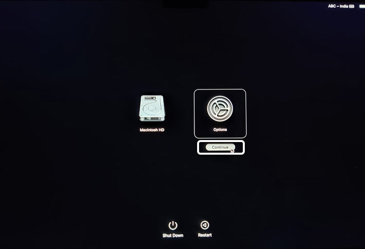 Press the Power Button till Startup Options are shown on M2 Mac