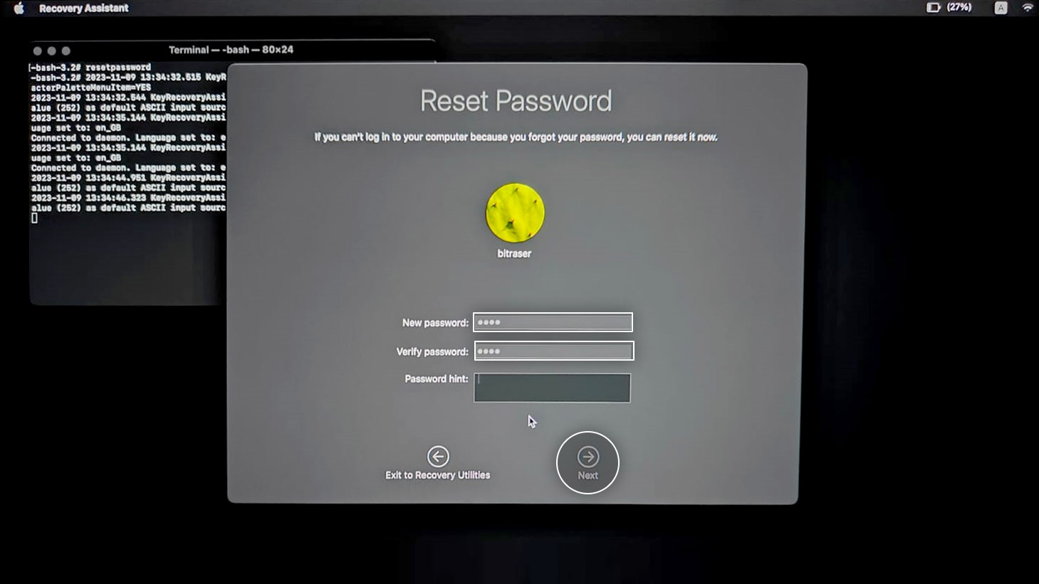 Enter New Password for T2 Mac