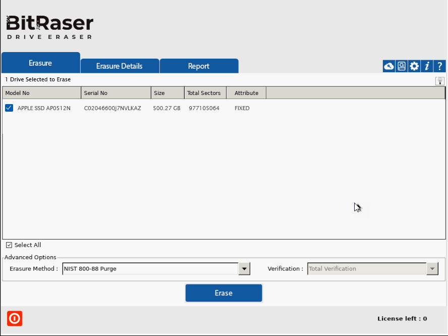 BitRaser Main Interface with Connected Drives