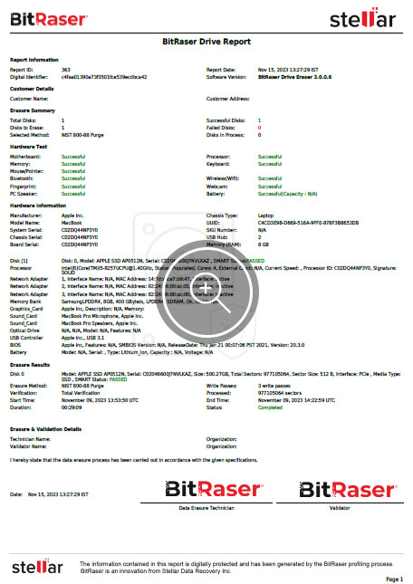 BitRaser Drive Eraser Report Erasing T2 Mac