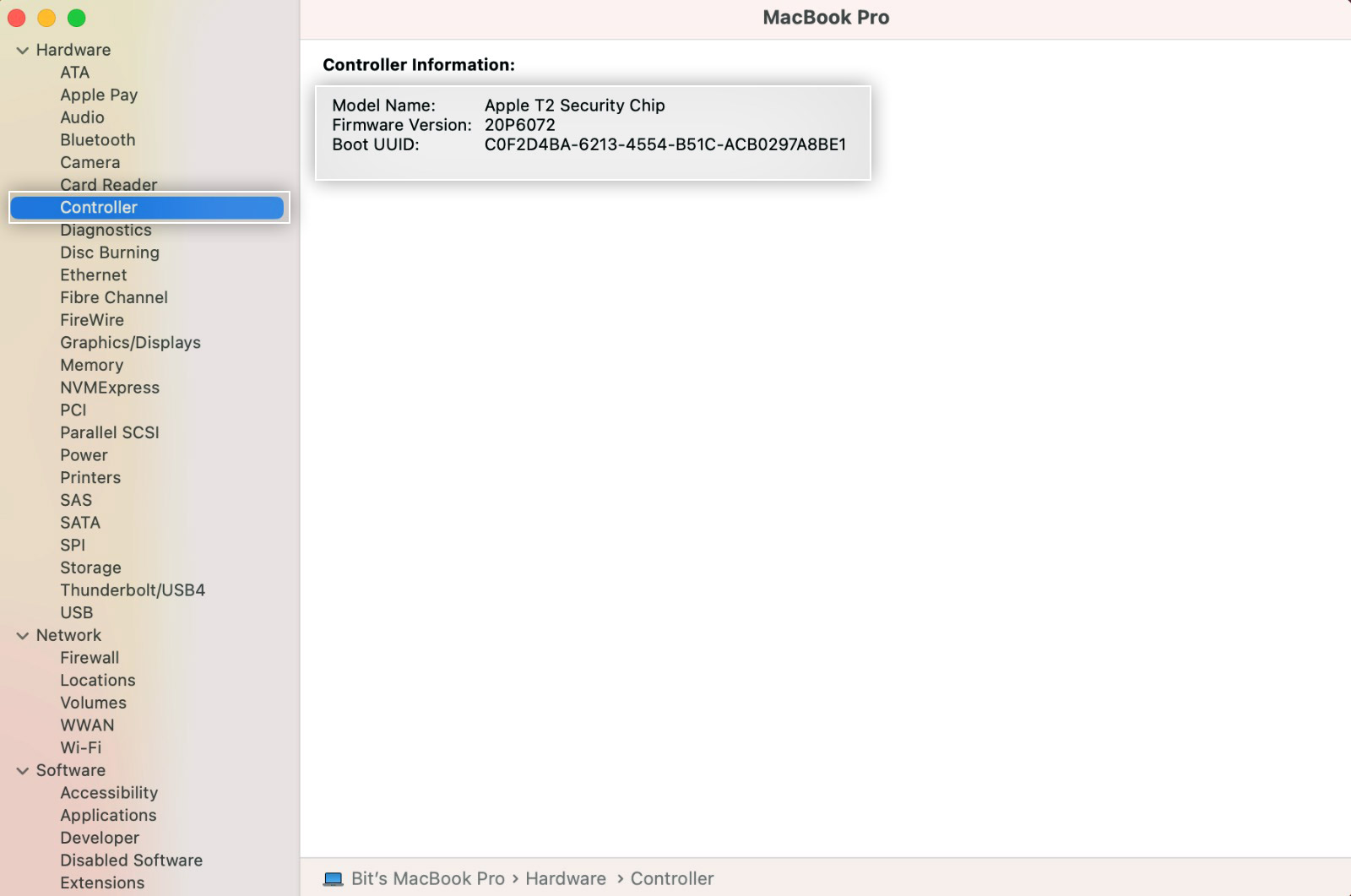 Der Modellname des verantwortlichen Klick-Controllers lautet Apple T2 Security Chip