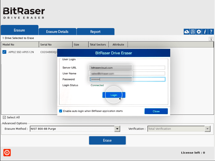 Anmeldung bei der BitRaser Cloud Console