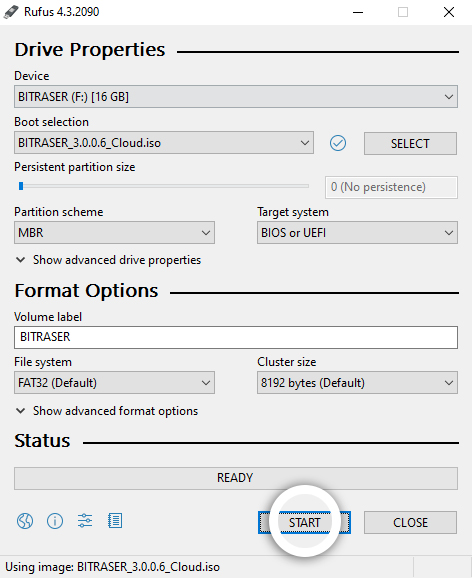 Select BitRaser ISO File then Click START