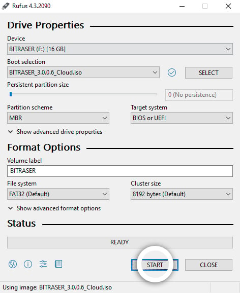 Select BitRaser ISO File then Click START