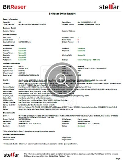 USB Wiping BitRaser Drive Eraser Report