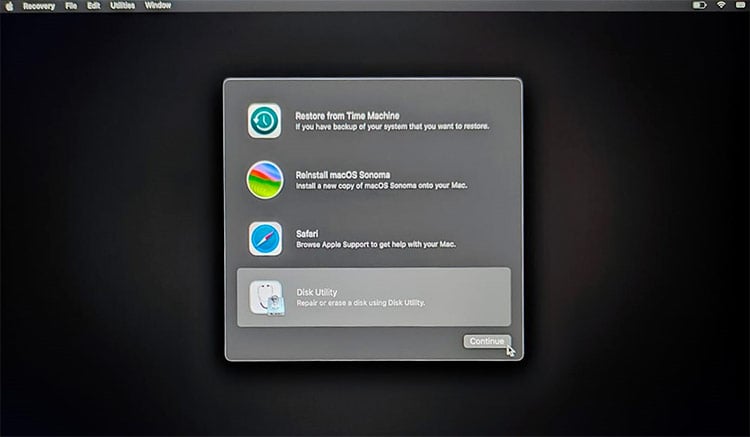 Select Disk Utility From Recovery Screen