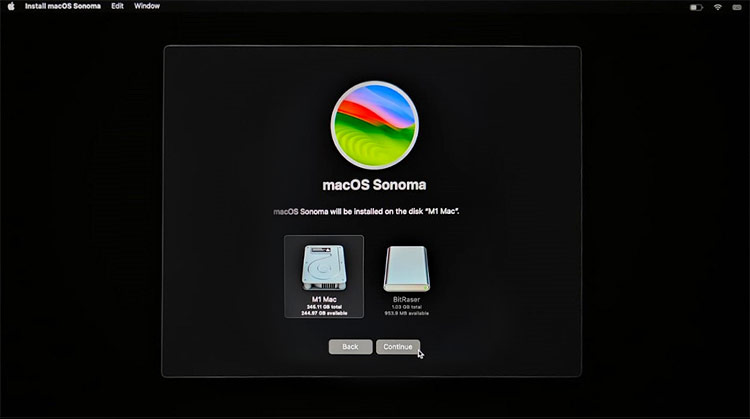 Select Disk to Reinstall macOS then Click Continue