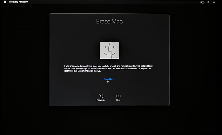 Click on Erase Mac on the Erase Mac Screen